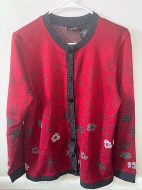 George Red Floral Cardigan with Charcoal Trim